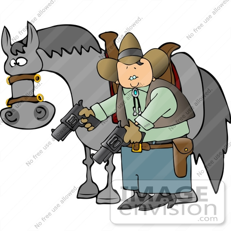 #13051 Cowboy With Guns and a Horse Clipart by DJArt