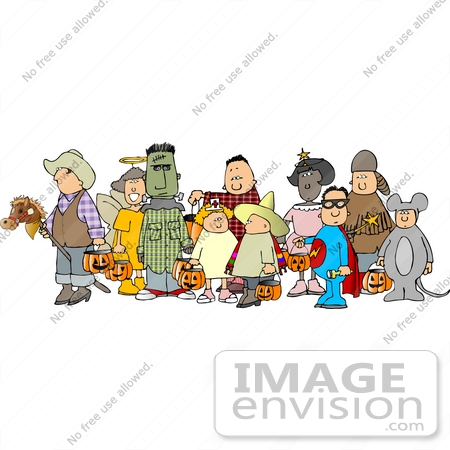 #13052 Costumed Trick or Treaters on Halloween Clipart by DJArt
