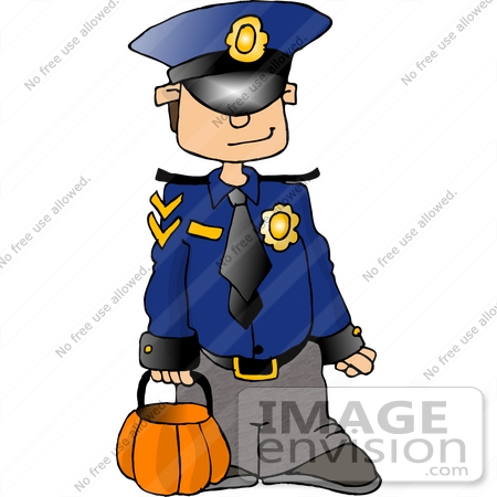 #13053 Boy Trick or Treating in a Cop Costume Clipart by DJArt