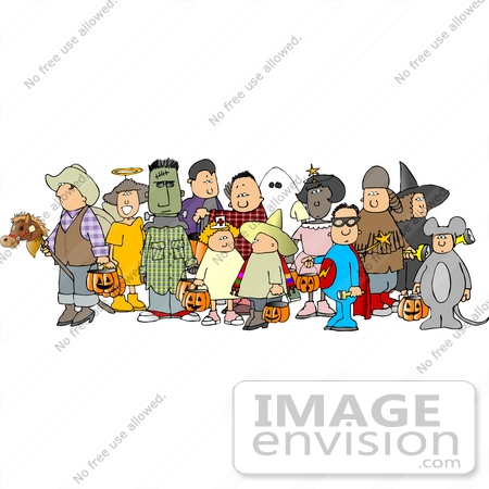 #13056 People in Costumes, Trick or Treating on Halloween Clipart by DJArt