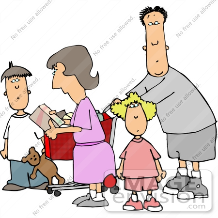 #13062 Caucasian Family SHopping at a Store Clipart by DJArt