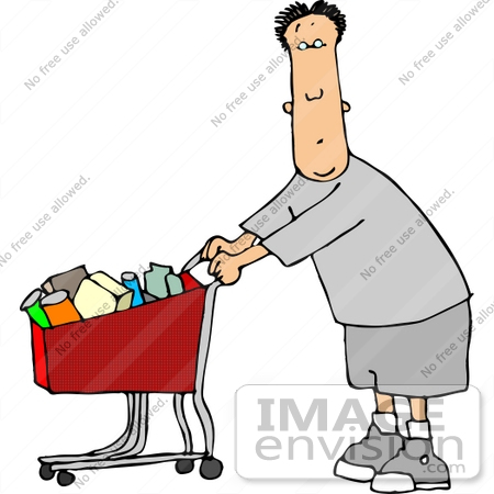 #13065 Caucasian Man Pushing a Shopping Cart at a Store Clipart by DJArt