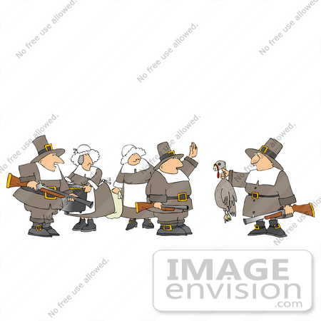 #13071 Group of Five Pilgrims at Thanksgiving Clipart by DJArt
