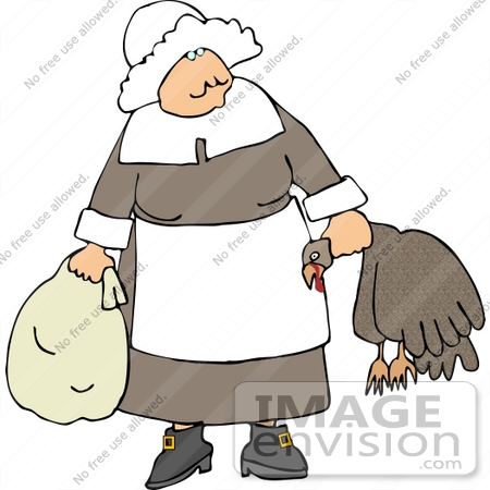 #13072 Pilgrim Woman Carrying a Dead Turkey and Sack Clipart by DJArt
