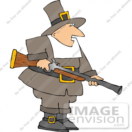 #13074 Pilgrim Holding a Rifle Clipart by DJArt