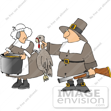 #13076 Pilgrim Couple With Dead Turkey Clipart by DJArt