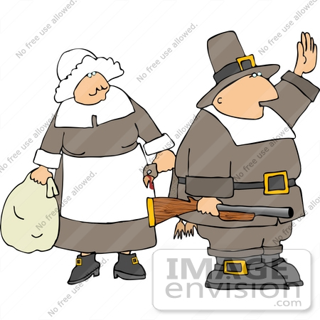 #13077 Caucasian Pilgrim Couple Clipart by DJArt