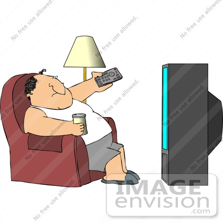 #13084 Fat Caucasian Man Watching TV Clipart by DJArt