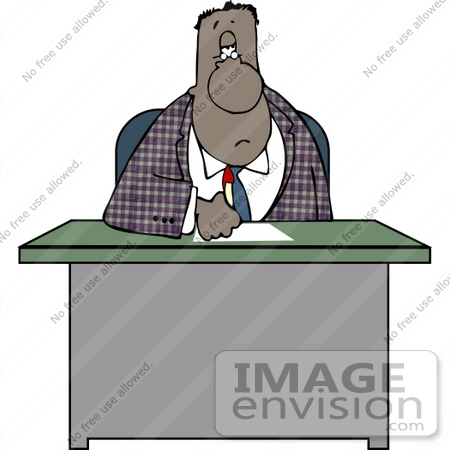 #13085 African American Businessman Sitting at His Desk Clipart by DJArt
