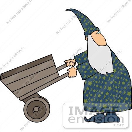 #13093 Wizard Pushing a Wooden Wagon Clipart by DJArt