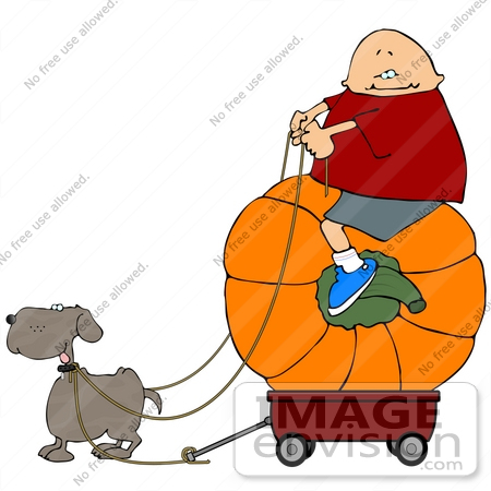 #13105 Boy Riding a Pumpkin in a Wagon, Being Pulled by His Dog Clipart by DJArt