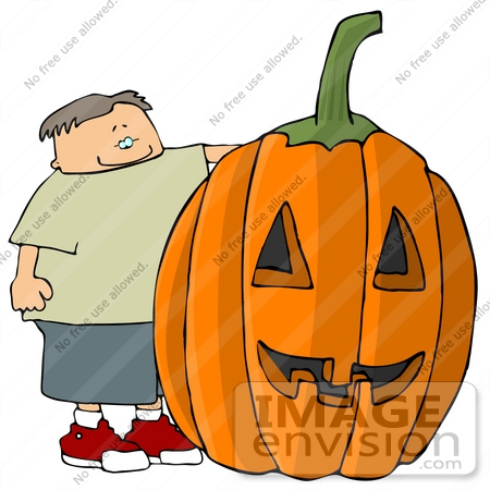 #13108 Caucasian Boy With Giant Carved Pumpkin Clipart by DJArt