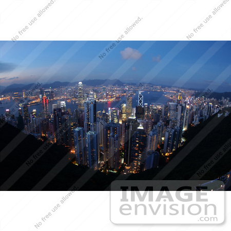 #13112 Picture of a Sunset View of Hong Kong, Kowloon and Victoria Harbour From Victoria Peak by JVPD