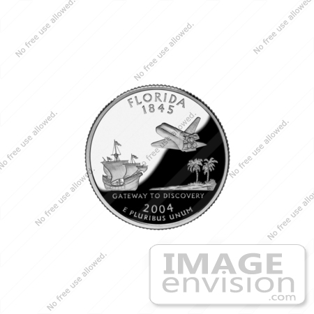 #13124 Picture of a Galleon Sailing Ship, Palm Trees and Shuttle on the Florida State Quarter by JVPD