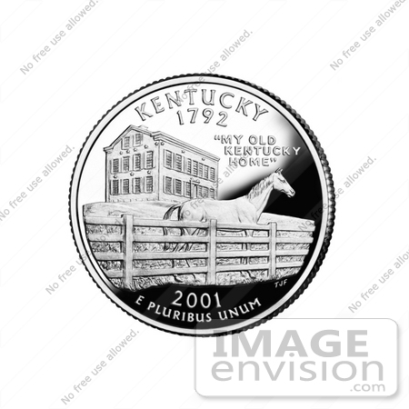 #13132 Picture of a Thoroughbred Horse and Boardstown Mansion on the Kentucky State Quarter by JVPD