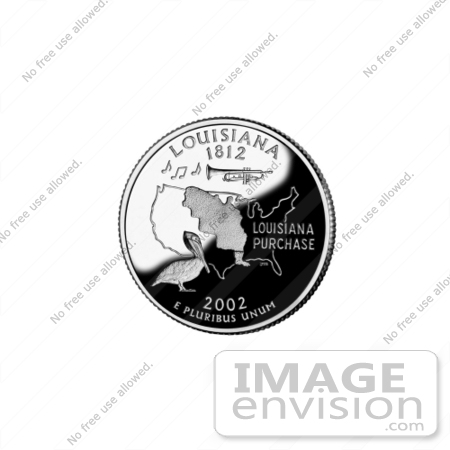#13135 Picture of a Pelican, Trumpet, and Louisiana Purchase Outline on the Louisiana State Quarter by JVPD