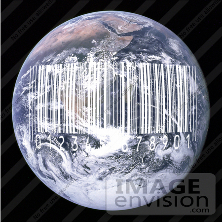 #13199 Picture of a White Barcode Over Earth by Jamie Voetsch