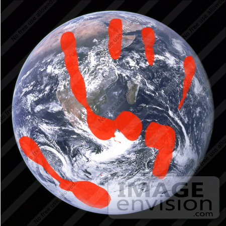 #13204 Picture of a Red Handprint on Planet Earth by Jamie Voetsch