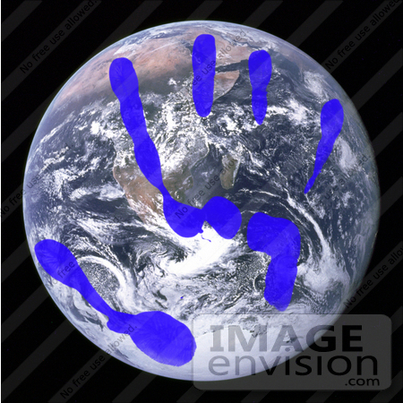 #13205 Picture of a Blue Handprint Over Planet Earth by Jamie Voetsch