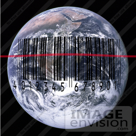#13206 Picture of a Black Barcode and Scan Laser Over Earth by Jamie Voetsch