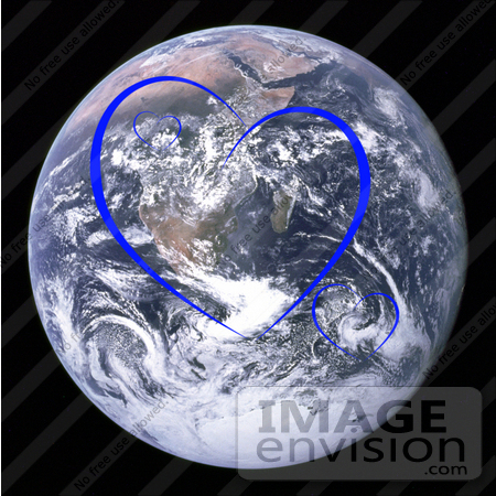 #13207 Picture of Blue Heart Shapes Over Planet Earth by Jamie Voetsch