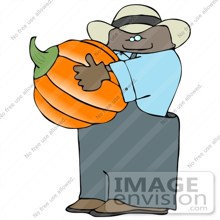 #13209 African American Pumpkin Farmer Carrying a Pumpkin Clipart by DJArt