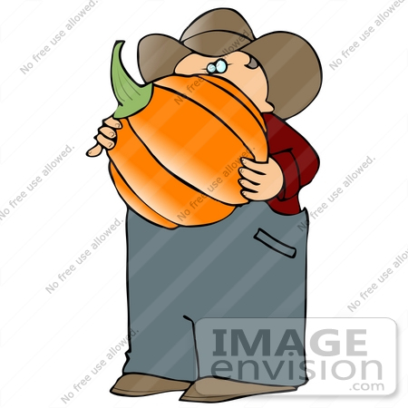 #13210 Caucasian Pumpkin Farmer Carrying a Pumpkin Clipart by DJArt