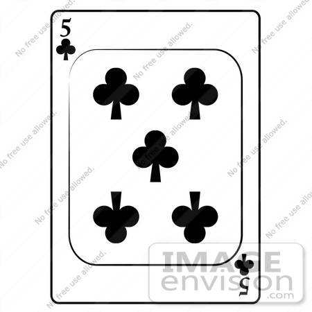 #13218 5 of Clubs Playing Card Clipart by DJArt