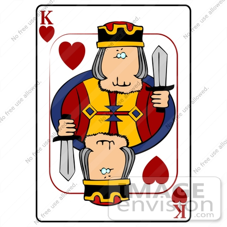 #13240 Playing Card of the King of Hearts Holding a Sword Clipart by DJArt