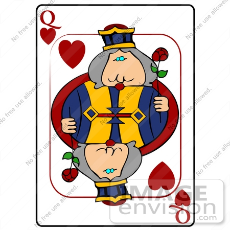 #13241 Playing Card of the Queen of Hearts Holding a Rose Clipart by DJArt