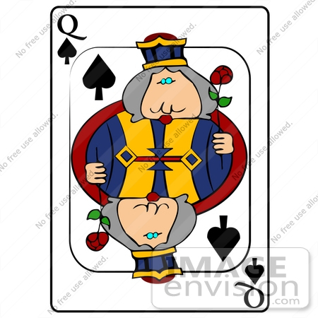 #13254 Playing Card of the Queen of Spades Holding a Rose Clipart by DJArt