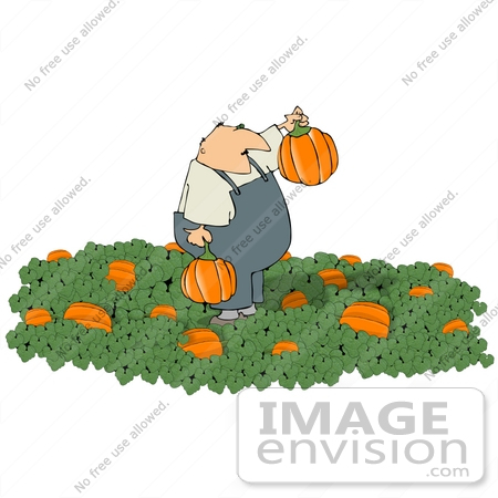 #13272 Middle Aged Caucasian Man in a Halloween Pumpkin Patch Clipart by DJArt