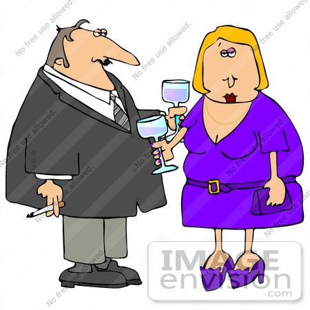#13276 Middle Aged Caucasian Couple at a Party Clipart by DJArt