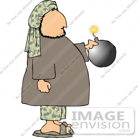 #13295 Terrorist Man Holding a Bomb With a Lit Fuze Clipart by DJArt