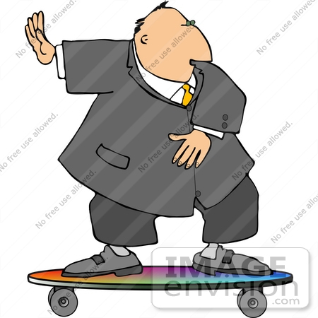 #13305 Middle Aged Caucasian Business Man Skateboarding Clipart by DJArt