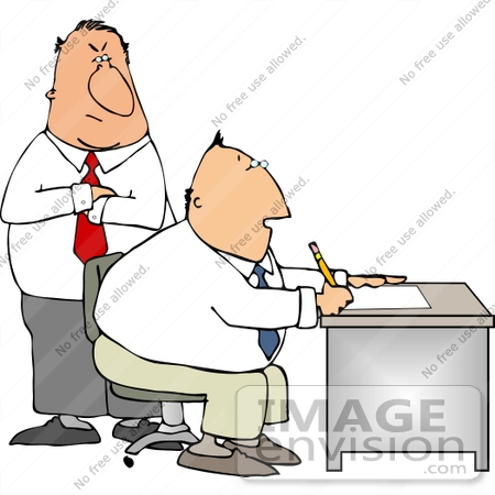 #13307 Man Working at a Desk With His Angry Boss Clipart by DJArt