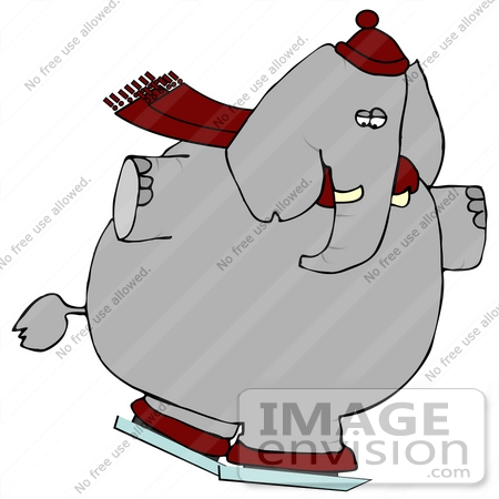 #13313 Elephant on Ice Skates, Wearing a Hat and Scarf Clipart by DJArt