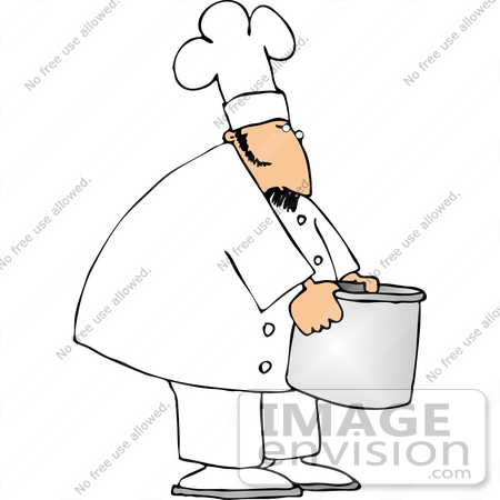 #13314 Caucasian Chef Man Holding a Stock Pot Clipart by DJArt