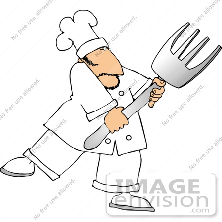 #13319 Caucasian Chef Holding a Large Fork Clipart by DJArt