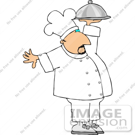 #13322 Middle Aged Caucasian Chef Holding a Serving Platter Clipart by DJArt