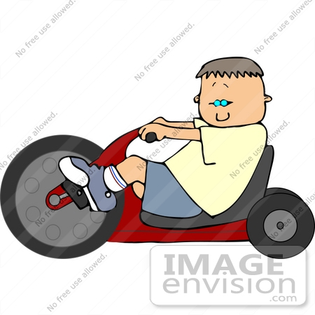 #13328 Caucasian Boy Riding a Trike Clipart by DJArt