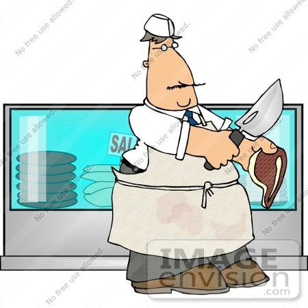 #13331 Middle Aged Caucasian Butcher Man at Work Clipart by DJArt