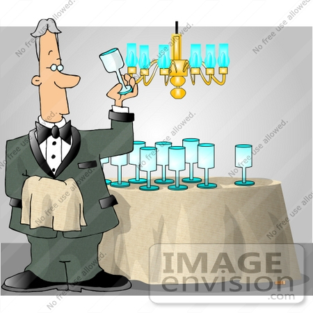 #13333 Middle Aged Caucasian Butler Man Shining Glasses Clipart by DJArt