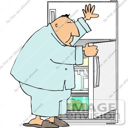 #13336 Middle Aged Man Holding Open a Fridge Door, Looking For a Snack Clipart by DJArt