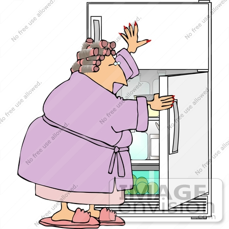 #13338 Middle Aged Woan Holding Open a Fridge Door, Looking For a Snack Clipart by DJArt