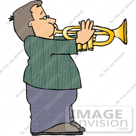 #13354 Caucasian Boy Playing a Trumpet Clipart by DJArt