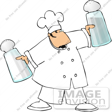 #13357 Caucasian Chef Man Holding Giant Salt and Pepper Shakers Clipart by DJArt