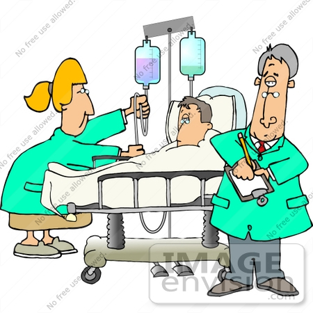 #13376 Nurse Assisting a Recovering Inpatient, Doctor Taking Notes Clipart by DJArt