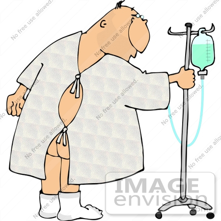 #13377 Senior Caucasian Man in a Hospital Gown With IVs Clipart by DJArt