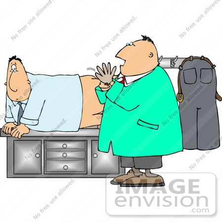 #13379 Middle Aged Caucasian Man in an Exam Room, Getting a Prostate Exam Clipart by DJArt